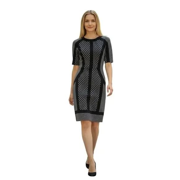 BCBGMaxAzria Women Black & Gray Geometric Pattern Sheath Dress Size M - Picture 1 of 8